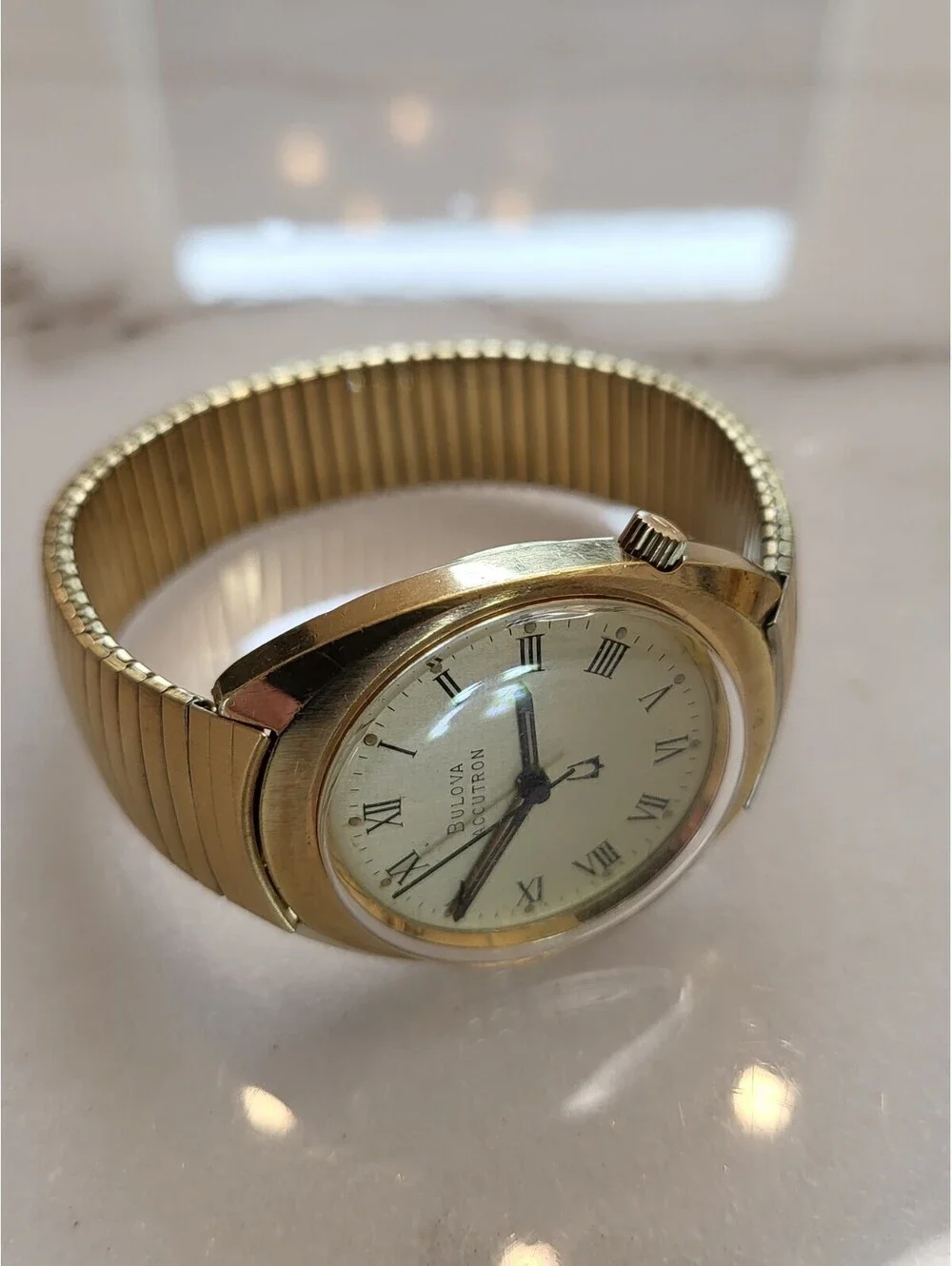 Vtg Bulova Accutron Electronic Timing fork Mens Watch 35mm Goldtone Working EUC
